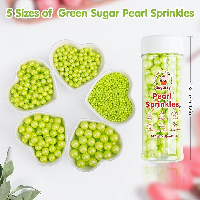 Edible Green Pearl Sprinkles,130g/4.58oz,Halloween Pearls Mix Size Sugar Sprinkle for Cake Decorating,Baking Edible Candy,Cake Decorations,Cupcake Toppers,Cookie Donuts Ice Cream Toppings,Birthday Party Christmas Supplies