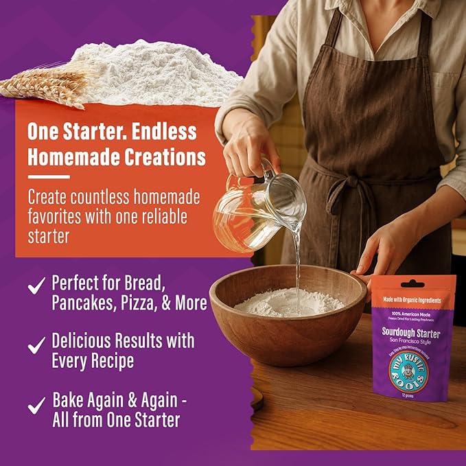 MY RUSTIC ROOTS San Francisco Sourdough Starter Culture ??All Natural & Organic Sourdough Bread Starter - Beginner Friendly - Perfect for Baking Delicious Homemade Artisan Bread, Pizza & More - 12g