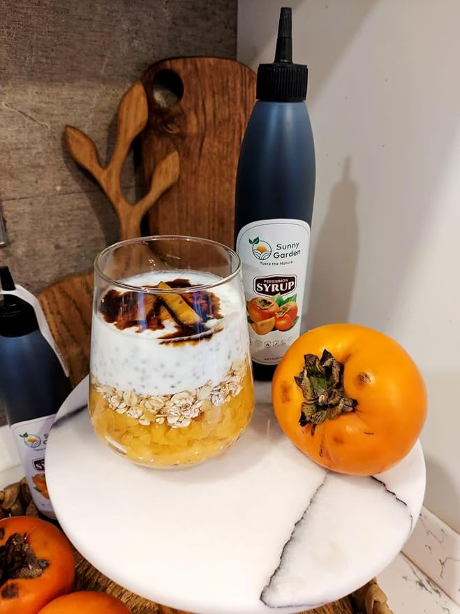 Sunny Garden Persimmon Syrup | 100% Natural | Healthy Sugar Alternative | No Additives | 8.45 oz/250 ml | Persimmon Molasses | No Added Sugar | Natural Healthy Sweetener | Single Ingredient | Non-GMO | No Cholesterol | Vegan