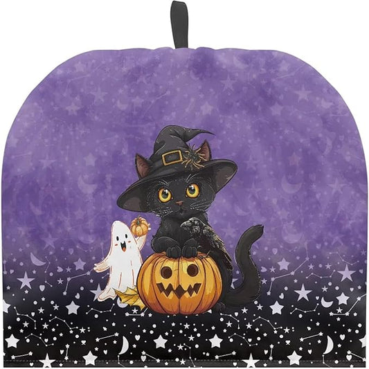 Black Cat Tea Cozy for Teapot Insulated for Halloween Day Pumpkin Teapot Insulation Cover Breakfast Warmer Keeping Warm Kettle Kitchen Dust Cover