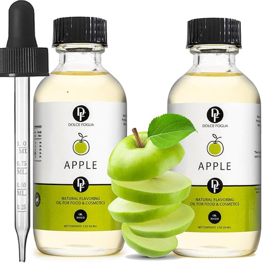 Dolce Flav Apple Extract (Oil-Soluble) ??Kosher, Sugar-Free, Concentrated Crisp Apple Flavoring for Baking, Chocolates & Desserts, Includes Measured Dropper, 2 oz Pack of 2