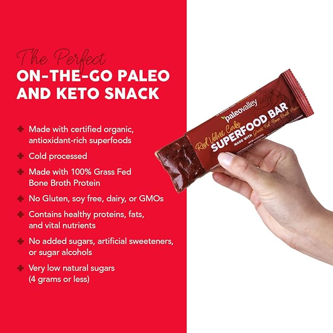 Paleovalley Superfood Bars ??Red Velvet??10 Pack ??9g Protein per Bar ??Gluten-Free, Grain-Free, Paleo, Non-GMO ??On-the-Go Snack