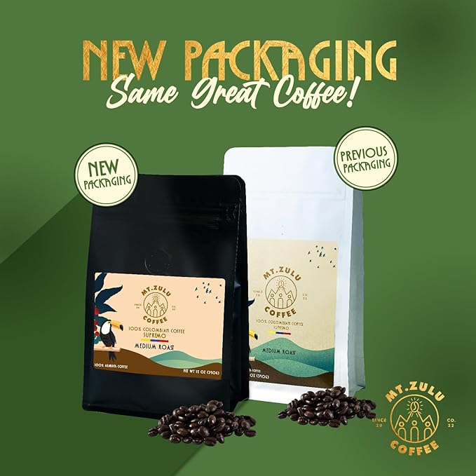 Mt Zulu Colombian Supremo ??Small Batch Artisanal Roast, Smooth & Balanced, Sun-Dried Microlot Gourmet Coffee Beans, 12 oz Bag