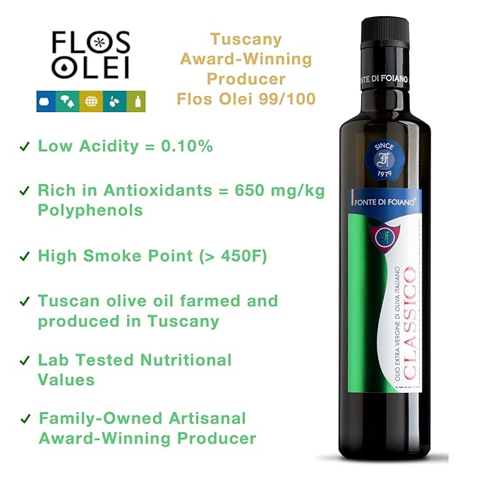 WellEatable Tuscany 650 mg/kg Polyphenol Rich Extra Virgin Olive Oil from Italy, Award Winning Producer, Early Harvest, First Cold Pressed, Peppery, Smooth, Drinking and Finishing Use, 16.9 fl oz
