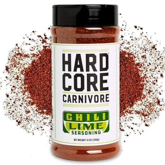 Hardcore Carnivore Chili Lime - Zesty Seasoning Blend (12 oz Shaker) Texas-Made Bold, Tangy Flavor for Chicken, Seafood, Veggies, Rims and More