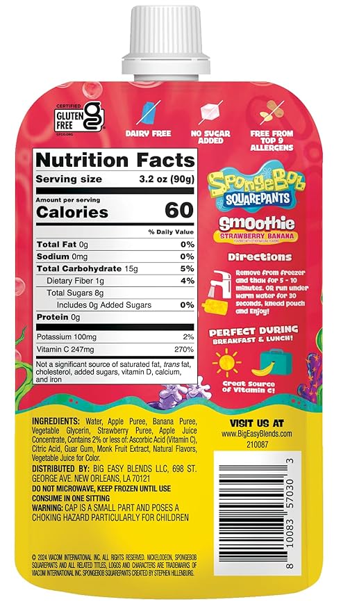 SpongeBob Squarepants Strawberry Banana Bliss Fruit Smoothie Purée ??Dive Into Deliciousness!