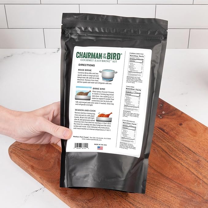 Chairman of the Bird Gourmet Turkey Brine Kit ??Premium Brine Mix, Custom BPA-Free XL Brine Bag and 2 Turkey Rub Seasonings ??All Natural Gluten-Free Non-GMO No MSG, 16 Ounces