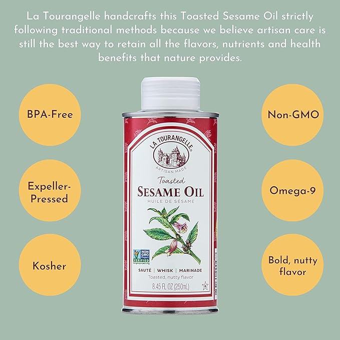 La Tourangelle, Toasted Sesame Oil, Great for Cooking, Add to Noodles, Stir-Fry, Vegetables, Vinaigrettes, and Marinades, 16.9 Fl Oz