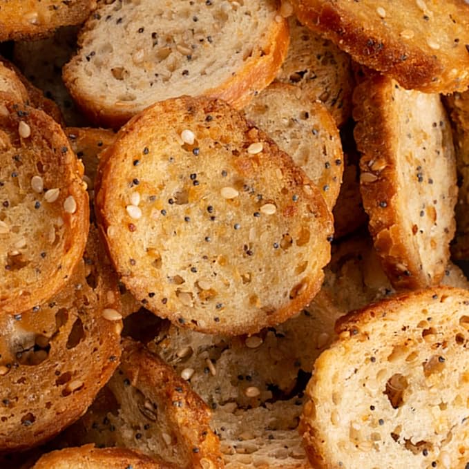 Everything Bagel Chips NY Style Bagel Crisps. Organic, Vegan, Kosher. From the artisans of Schwartz Brothers Bakery. Baked Fresh. Twice Baked. 8 ounce container. Great Snack. Delicious. Pack of 2.