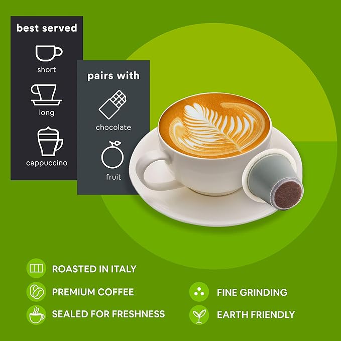 WOKEN COFFEE Compostable Nespresso Pods - Lungo Medium Roast Italian Espresso Coffee Capsules Compatible With Nespresso Coffee Machine (100 Pod Count, 10 Boxes)