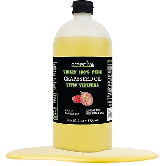 GreenIVe Grapeseed Oil Naturally Grown 100% Pure Cold Pressed Light Flavor High Tempurature Cooking 32oz