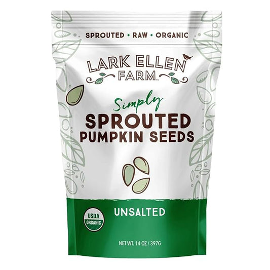 Lark Ellen Farm Sprouted Organic Pumpkin Seeds, Unsalted Raw Pumpkin Seeds Organic, Pepitas, Vegan, Non GMO, Gluten Free, Paleo, and Keto Friendly (14 oz, 1 Pack)