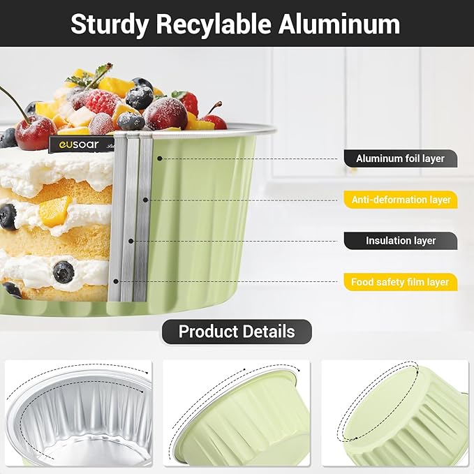 EUSOAR Cupcake Liners, 50pcs 5oz 125ml Cupcake Liners, Aluminum Foil Muffin Liners Cups with Lids, Cupcake Holder, Disposable Aluminum Foil Cupcake Baking Cups Holders Cases Boxes Pans with Lids