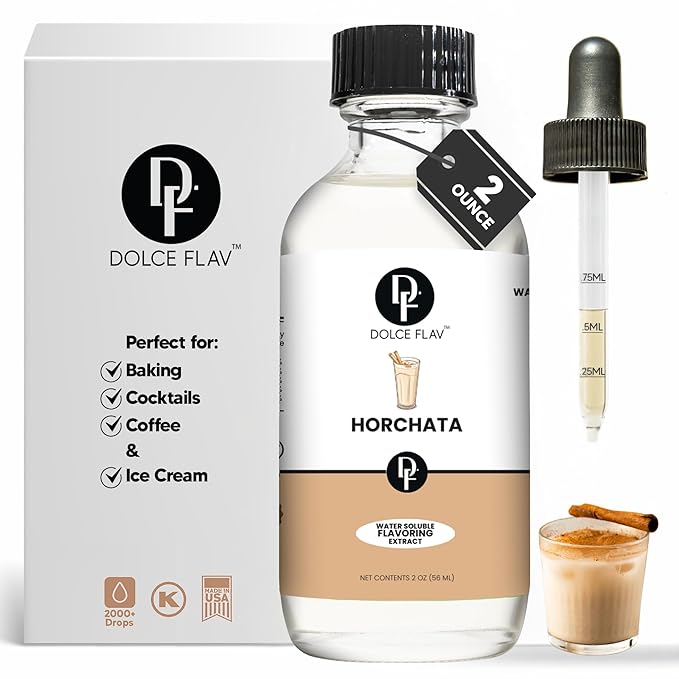 Dolce Flav Natural Horchata Extract, Water Soluble ??2 oz | Authentic Cinnamon Rice Flavoring for Baking, Desserts, Beverages & Syrups ??Sugar Free, Kosher, Allergen Free