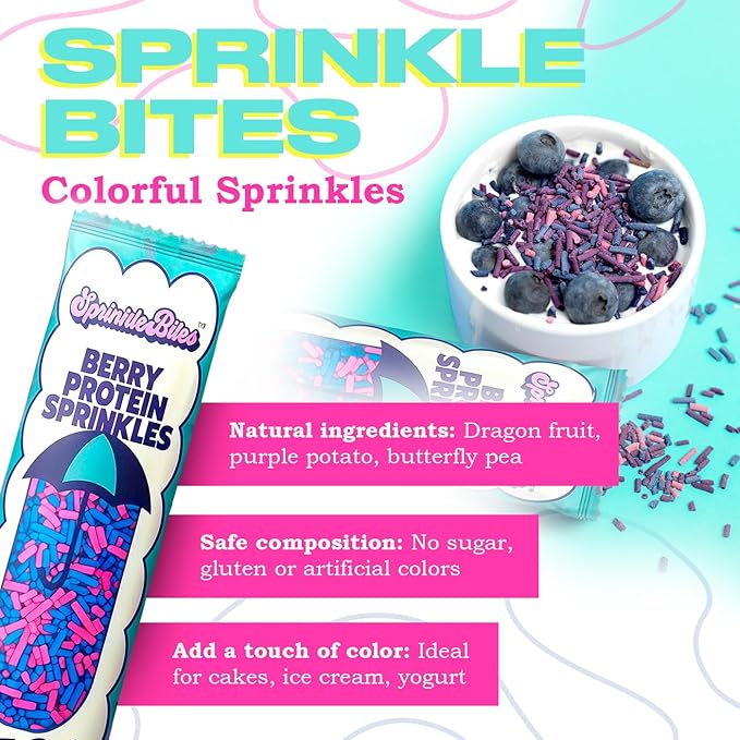 Sprinkle Bites Cacao & Colorful Sprinkles - 10 Pack (5 Each) - Variety Pack - Veggie Protein - Natural Cookie Decorating - Plant Protein Snacks - Cookie Decorating Supplies Sprinkles