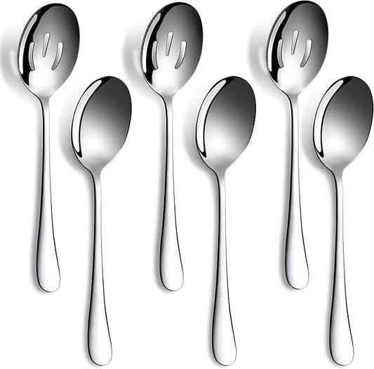 6 Pieces Serving Spoons Set, 8.7 Inch, Includes 3 Serving Spoons and 3 Slotted Spoons, Large Stainless Steel Buffet Banquet Utensils Cutlery Set for Home, Kitchen