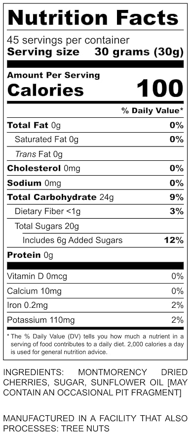 Dried Cherries 3 LB (48oz) Resealable Bag, Tart (Sour) Montmorency Variety - /sweetened