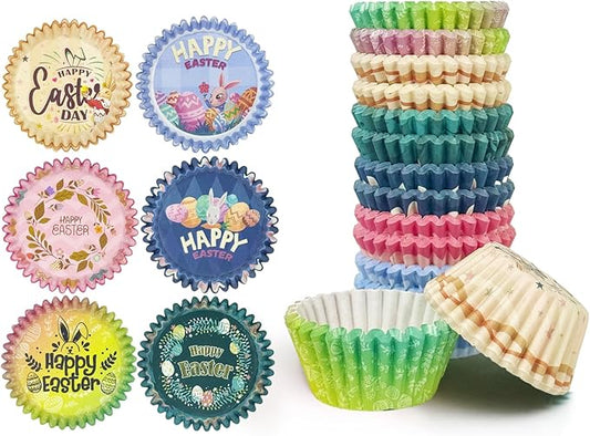qiqee Easter 300PCS Mini Cupcake Liners Cupcake Cups 6 Designs Gradient Cupcake Papers Baking Cups Cupcake Wrappers (Small Size)