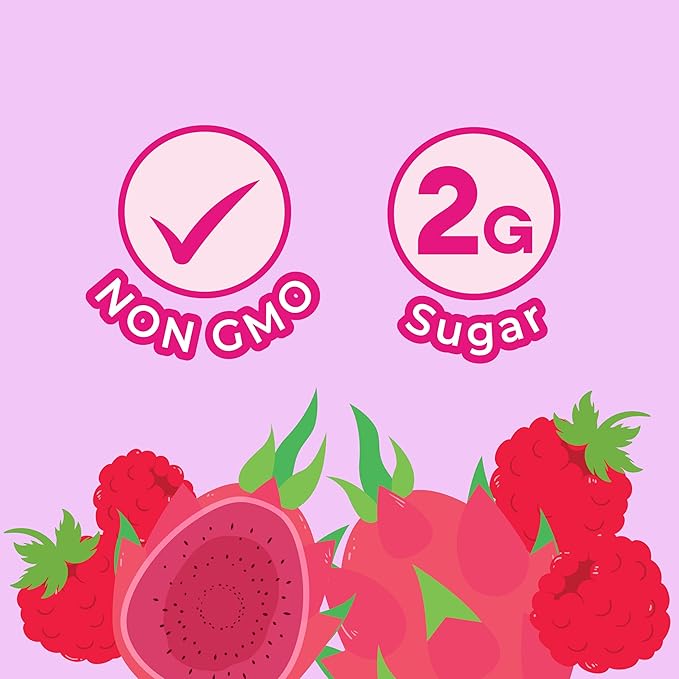 Jans Sparkling Prebiotic Soda Beverage ??Dragonfruit & Raspberry 8.4 Fl Oz (24-Pack) ??Low Calorie, NO Added Sugar, Non-GMO Sparkling Fruit Beverage, Gut Health Support