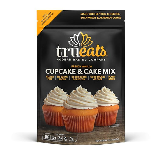 TruEats Cupcake & Cake Mix - French Vanilla: Low Glycemic, Protein & Fiber Rich, Gluten & Grain Free, Diabetic Friendly, Vegan Friendly, Dairy Free, Plant Based, Sweetened with Monk Fruit Sweetener