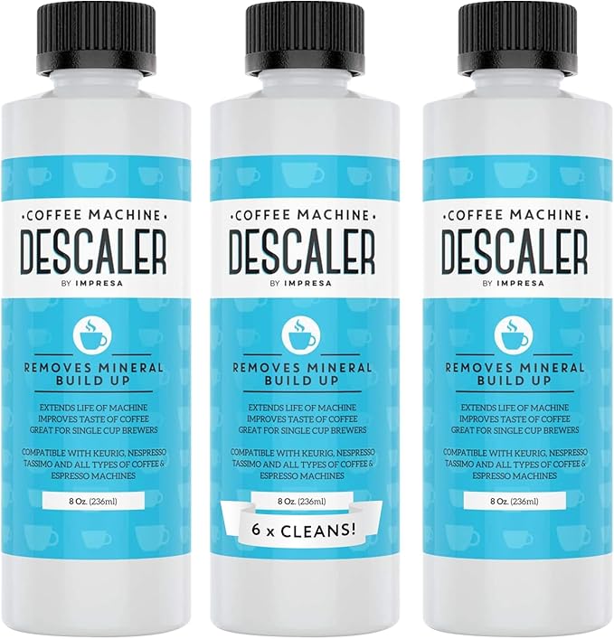 IMPRESA 3 Pack / 6 Uses Coffee Machine Descaler for Keurig and Virtually All Single Use Coffee and Espresso Machines - Made in the USA
