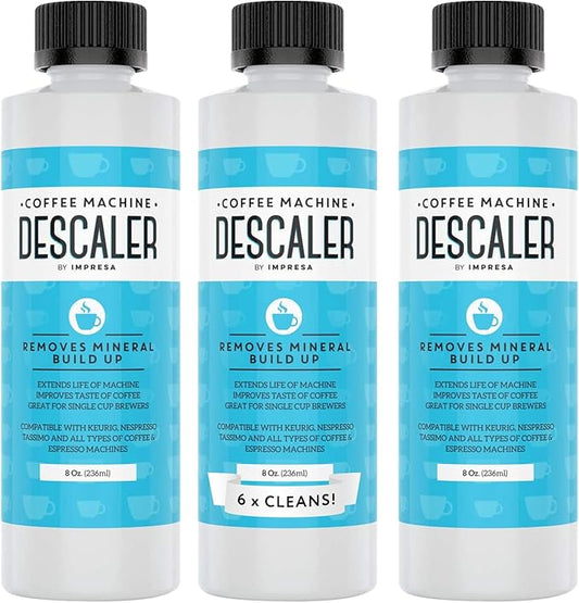 IMPRESA 3 Pack / 6 Uses Coffee Machine Descaler for Keurig and Virtually All Single Use Coffee and Espresso Machines - Made in the USA