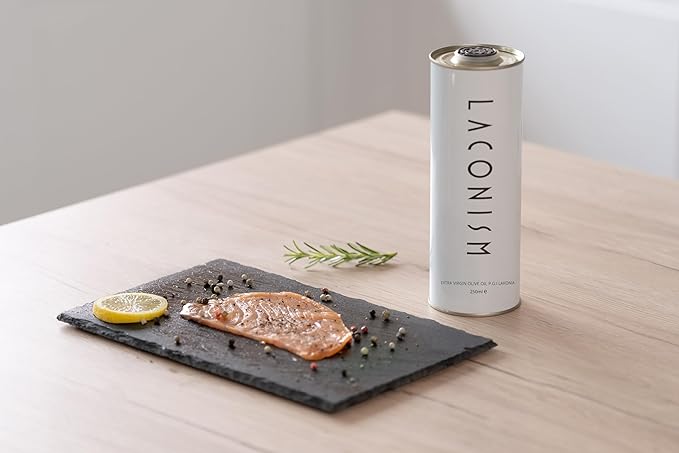 Pack of 2 Extra Virgin Olive Oil Tin, Great Taste Cold Pressed, Intense Flavor, Contains Polyphenols Rich Olive Oil from the Land of Laconia 2X250ml Tin
