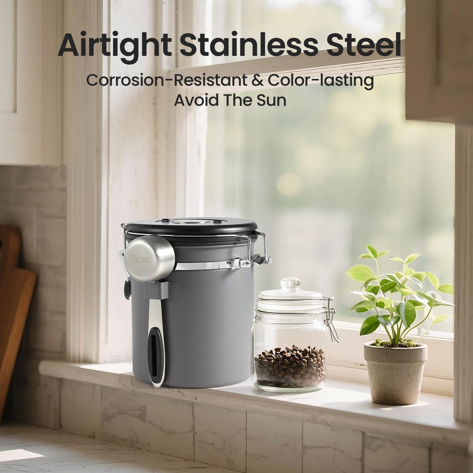 Veken Coffee Canister, Airtight Stainless Steel Food Storage Container,16OZ