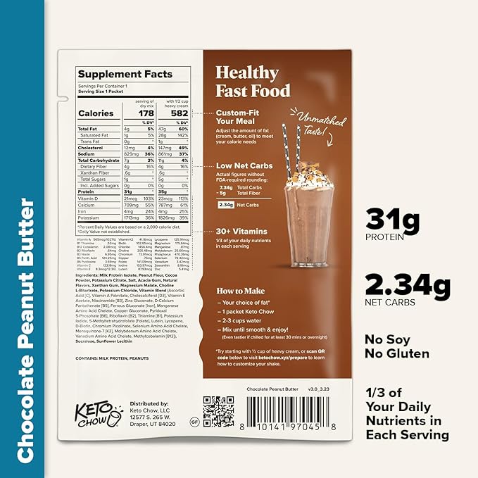 Keto Chow Premium Kit | Keto Meal Replacement Shake Powder | Nutritionally Complete | Low Carb Shakes | Delicious Easy Meal Substitute | Protein Rich Keto Food You Choose The Fat | Single Meal Samples