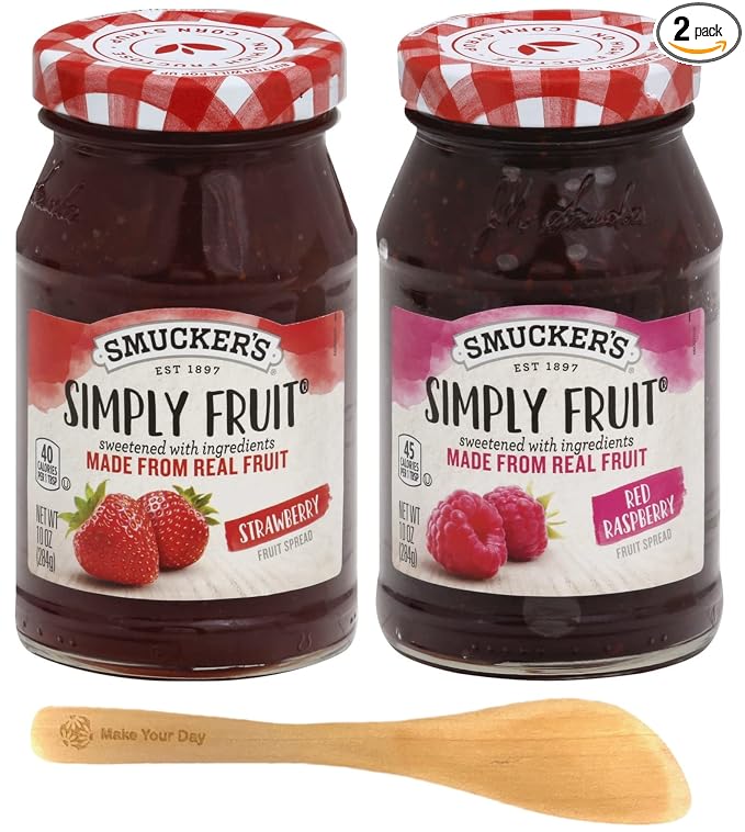 Simply Fruit Spread, Made from Real Fruit, Strawberry and Red Raspberry, 10 Ounce (Pack of 2) - with Make Your Day Spreader