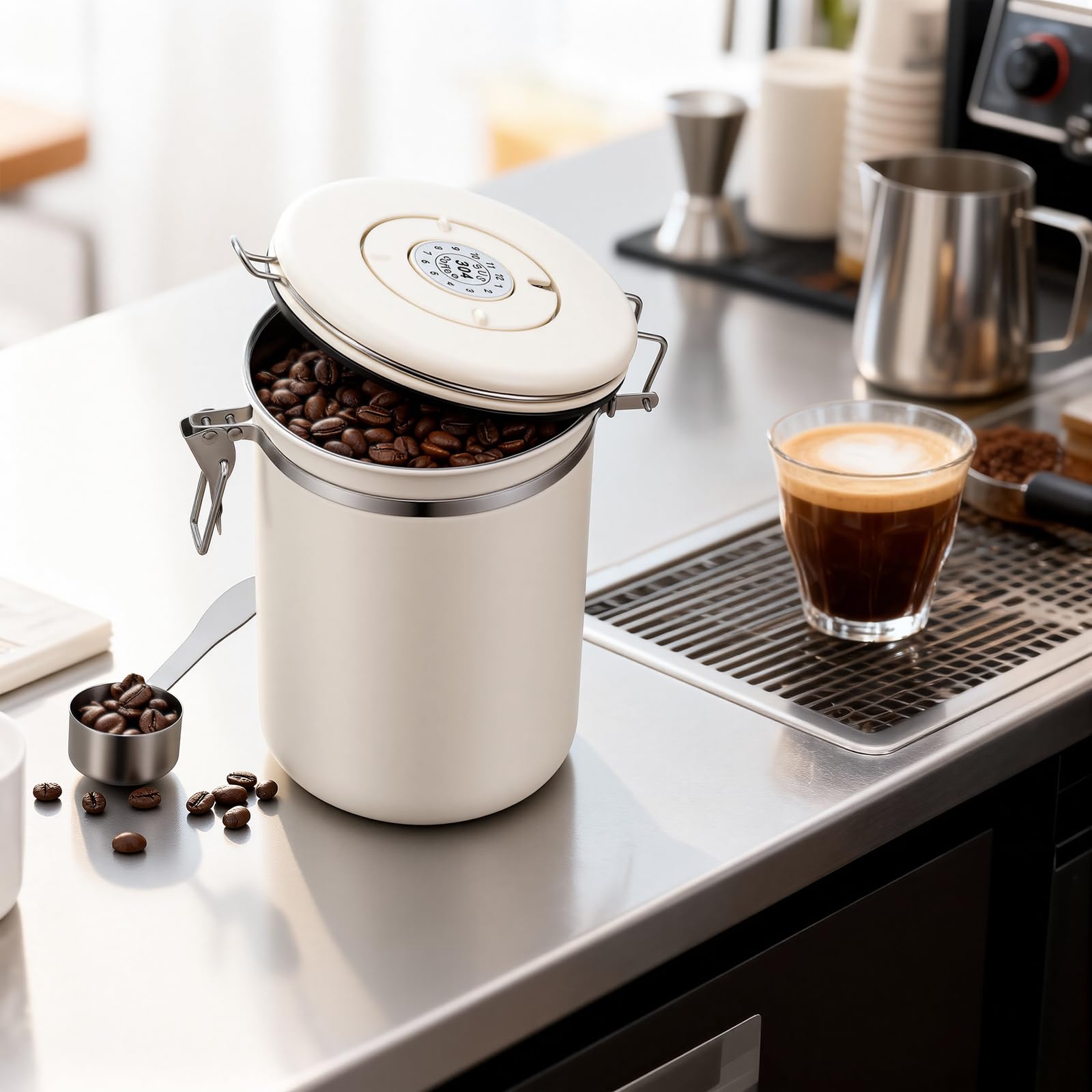 Kirecoo 22OZ Airtight Stainless Steel Coffee Canister with Date Tracker