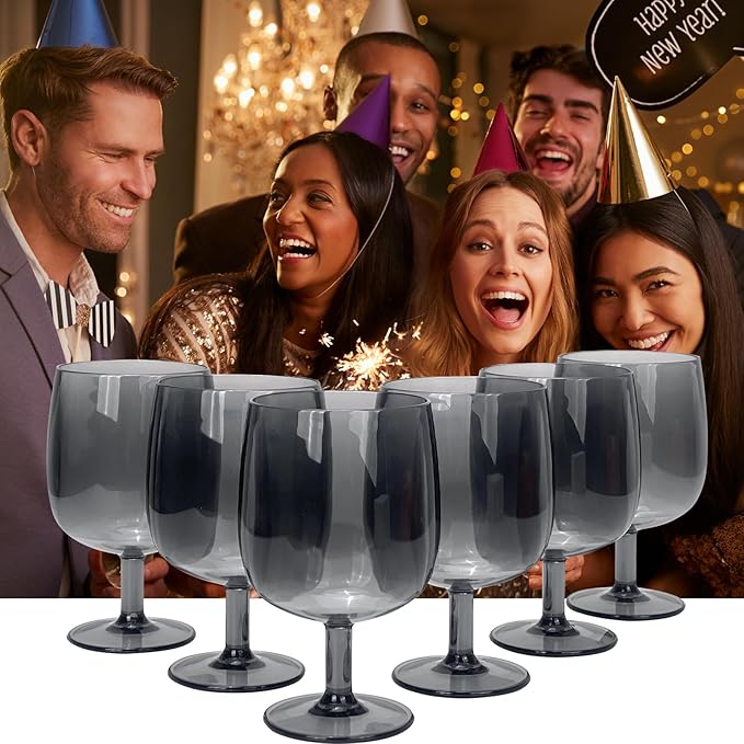 Yalin Set of 6 Unbreakable 12 oz Acrylic Plastic Wine and Water Tumbler Stackable Goblets. (Gray, 12 oz)