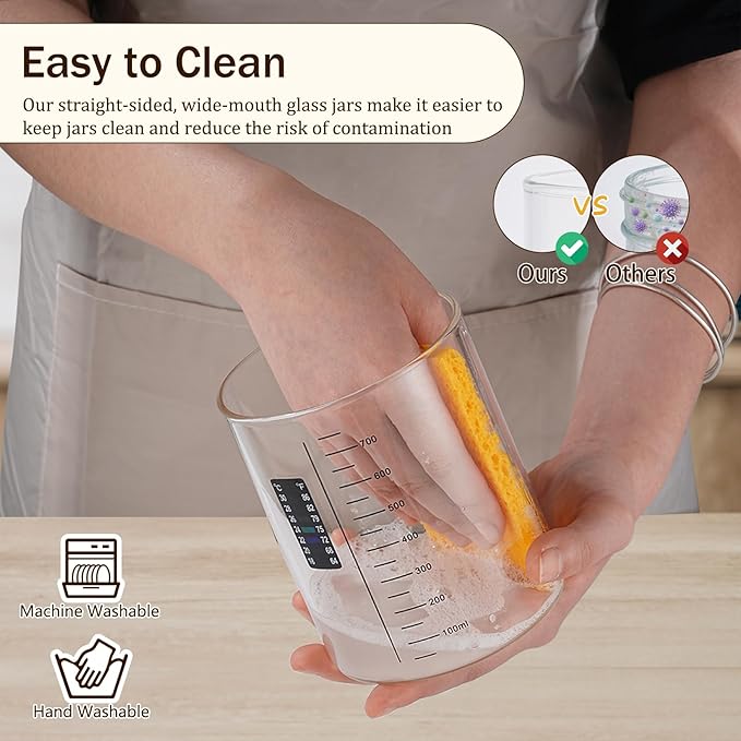 Sourdough Starter Glass Jar, 26 OZ Large Wide Mouth Jar for Sour Dough Starter, Easy to Use Sourdough Bread Baking Supplies Kit for Beginners and Pro, 2 Pack