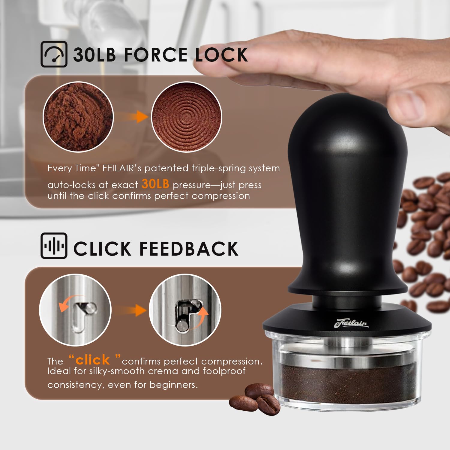 Feilair 53mm Espresso Tamper, Spring Loaded Self Leveling Coffee Tamper