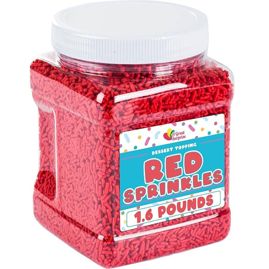 Red Sprinkles - 1.6 Pounds - Bulk Jimmies - Edible Decorations for Cake Decorating - Dessert Toppings for Ice Cream, Cupcakes, Cookies, Cake Pops