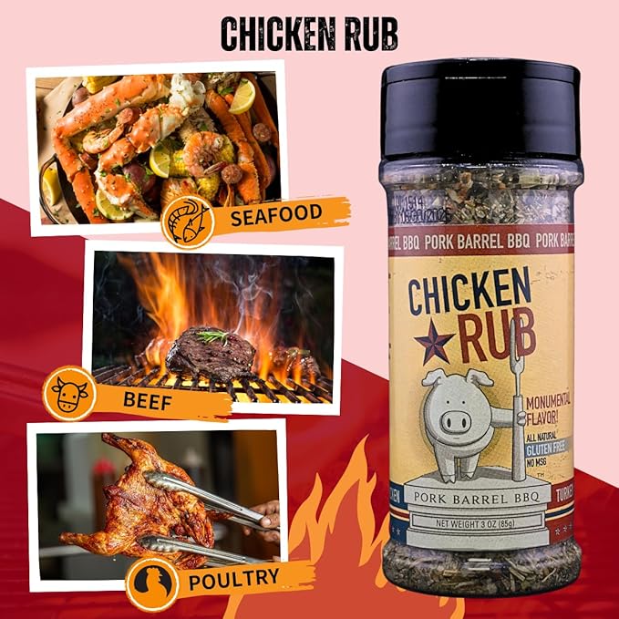 Pork Barrel BBQ Chicken Spice Rub | All-Purpose Seasoning and Spice Rub |Grilling Essentials, Perfect for Grilling, Smoking, or Cooking Wings, Chicken, Beef, Pork, Seafood, and More | Gluten-Free, No MSG, Zero Calorie, 3 oz - Pack of 2