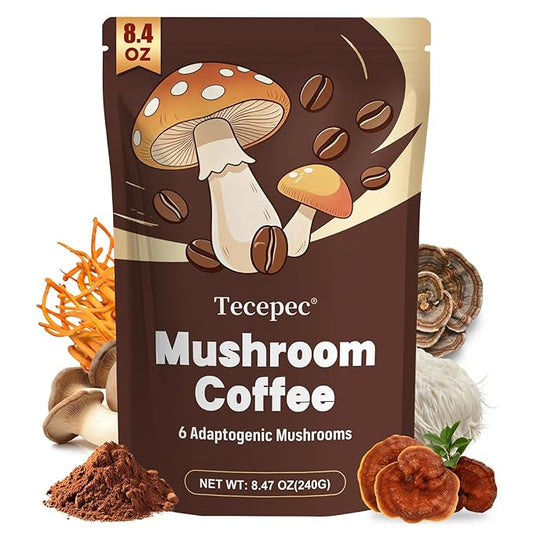 Mushroom Coffee, 40 Servings Instant Mushroom Coffee Blend with 6 Adaptogenic Mushrooms and MCT Oil for Better Energy, Focus, Digestion & Immune Support