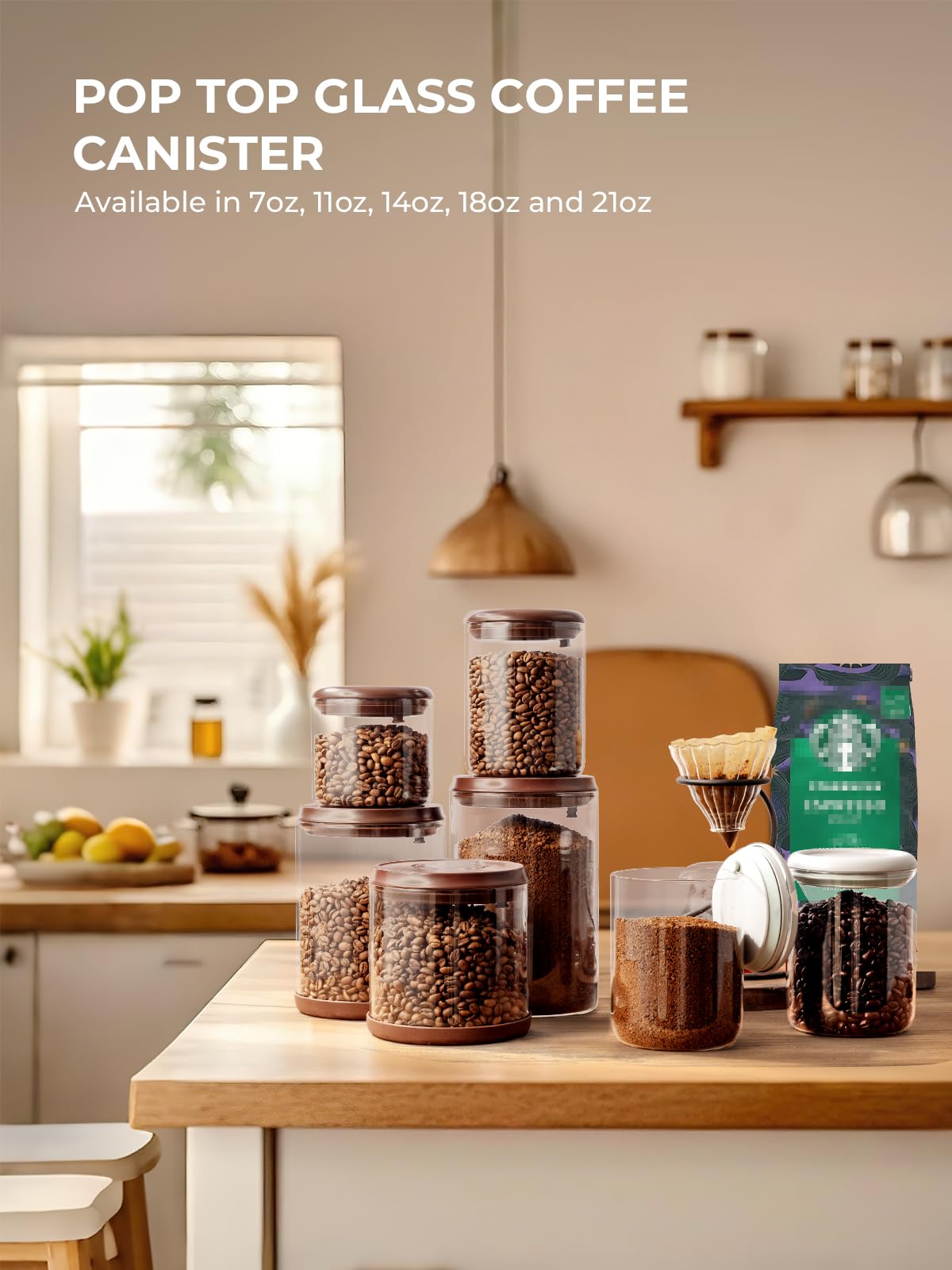 Tourdeus Coffee Container, 10 oz Airtight Glass Storage Canister, 2 Pack