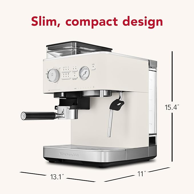 KitchenAid Semi Automatic Espresso Machine with Burr Grinder, KES6551, Porcelain White