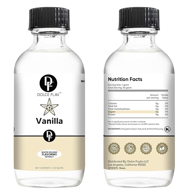 Dolce Flav Vanilla Extract ??2 Ounce Water-Soluble Kosher, Sugar-Free, Concentrated Vanilla Flavoring for Baking, Cookies & Desserts, Includes Measured Dropper