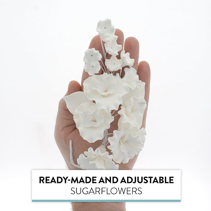 Sugar Blossom Cake Spray – Gumpaste Flowers for Cake Decorating – White Cherry Blossoms with Green Leaves – 1 Count by Chef Alan Tetreault