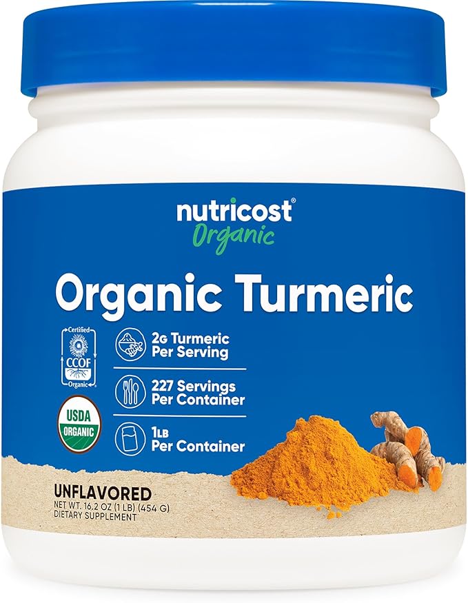 Nutricost Organic Turmeric Root Powder 1 LB (16oz) - Certified USDA Organic, Food Grade, Gluten Free, Non-GMO