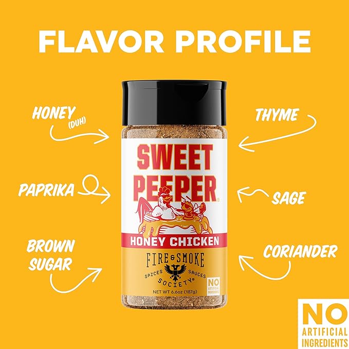 Fire & Smoke Society Sweet Peeper BBQ Rub | BBQ Seasoning for Smoking and Grilling Meat | Poultry, Chicken, Turkey, Dry Rubs and Spices | Honey, Brown Sugar, Paprika & Herbs | M 6.6 oz