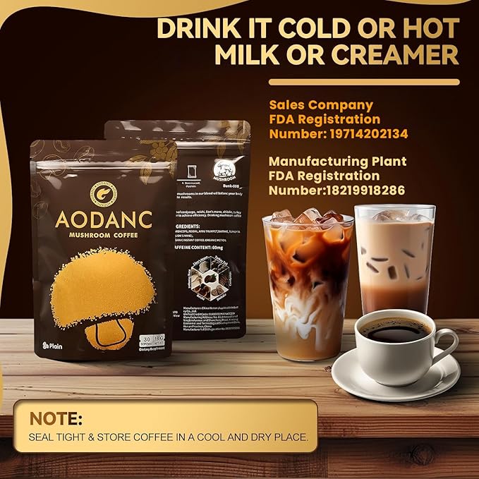 Mushroom Coffee is Produced in a US FDA-Registered Factory Mushroom Blend Instant Coffee for Energy Digestion and Immune Support 30 Servings Per Bag(Coffee + Coconut)