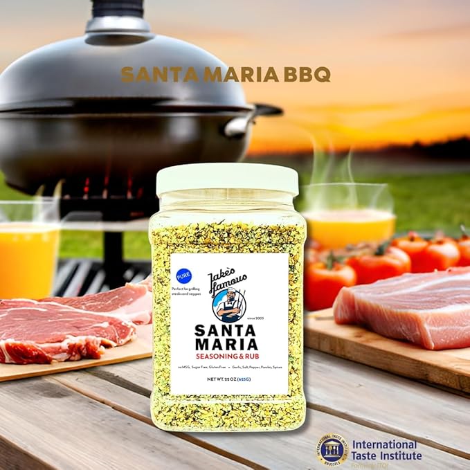 Jake's Famous Santa Maria Seasoning, 22 Oz Grill Seasoning, Tri Tip, Steak, Pork, Chicken, BBQ Rub, Brisket Rub, Sugar Free, Gluten Free, Traditional Style, (1.38 Pounds)