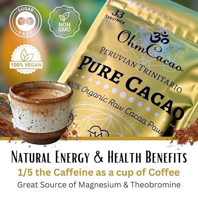 Ohm Raw Cacao Powder Organic Pure Unsweetened | Natural Source of Magnesium & Iron | Organic Chocolate Baking Powder/Drink Mix (33 Servings)