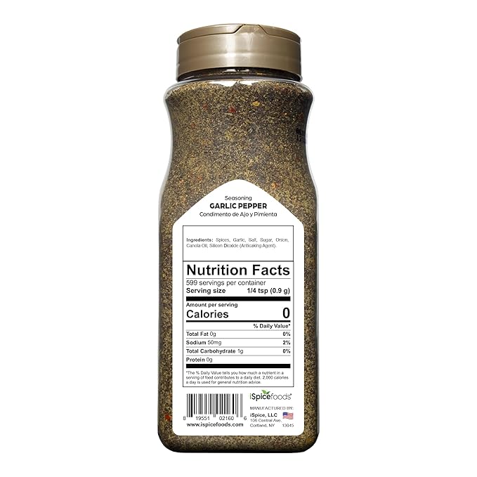 iSpice | Garlic Pepper Seasoning | 19 oz | Bulk Size | Kosher