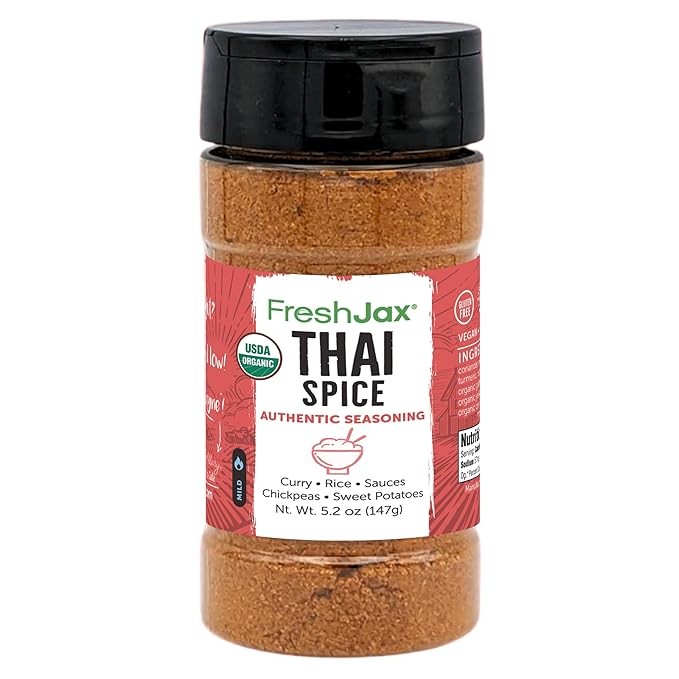 FreshJax Organic Thai Spice Powder ??5.2?¯oz Plant?‘Based Seasoning Blend, Non?‘GMO, Gluten?‘Free, Keto, Paleo, Kosher?”No Preservatives?”Flavorful Thai Curry & Stir?‘Fry Seasoning