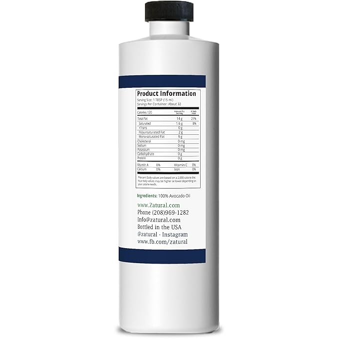 Zatural 100% Avocado Oil Pure Natural without Additives, Clean, Cold Pressed, Non-GMO, Vegan: For Cooking, Frying, Baking and for Sauces, Dressings, Marinades, Salads (16 Ounce)