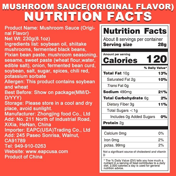 Umami Mushroom Sauce (Chunky Texture), Bold Flavor, Mushroom in Oil, Ready to Eat and Use as Sauce, Condiment, 230g/8.1oz (Original Flavor)